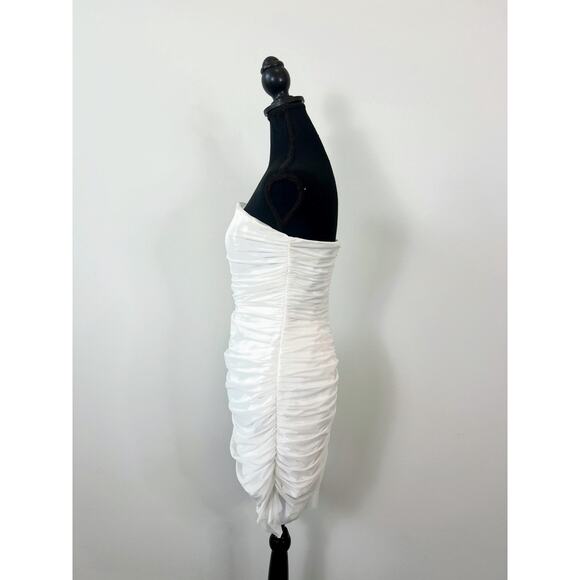 Majorelle Ursula Mini Dress in White Medium Asymmetrical Strapless Ruched Mesh - Picture 4 of 9